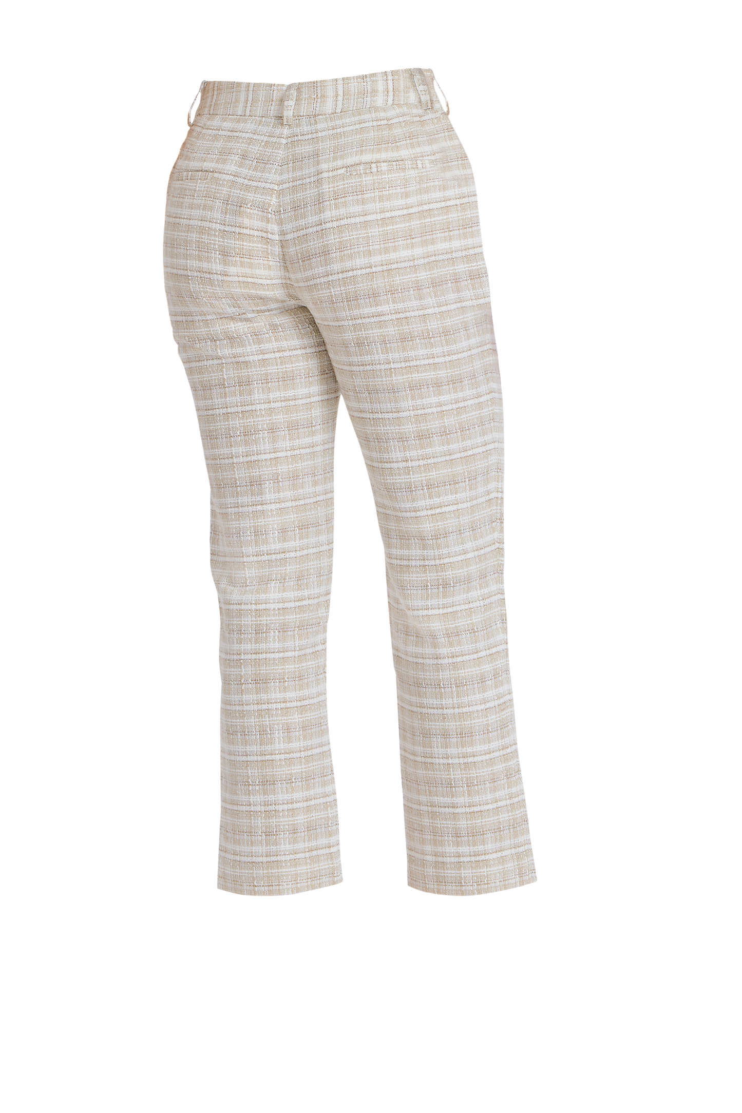 Beige tweed cropped trousers with tailored fit and classic charm.